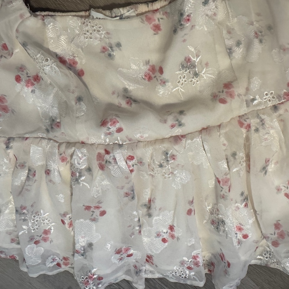 Altar'd State Cream Smocked Top with Subtle Pastel Floral - Picture 4 of 8